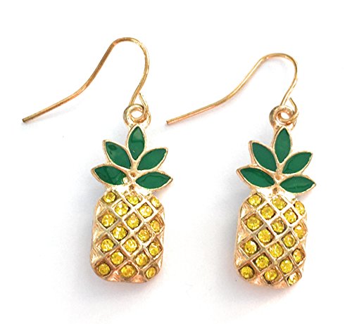 Preisvergleich Produktbild FizzyButton Geschenke Goldton gelbe und grüne Ananas-Tropfenohrringe in Geschenkbox