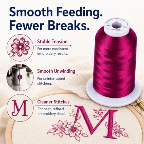 Image of Simthread 5000M 40WT Polyester Embroidery Thread, Peony S098 | 5000M 40WT polyester thread feeds smoothly for machine embroidery, monograms, logos, patches and quilting.