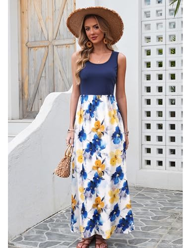 Image of Bluetime Women's Summer Boho Sleeveless Floral Print Tank Long Maxi Dress (S-3XL)