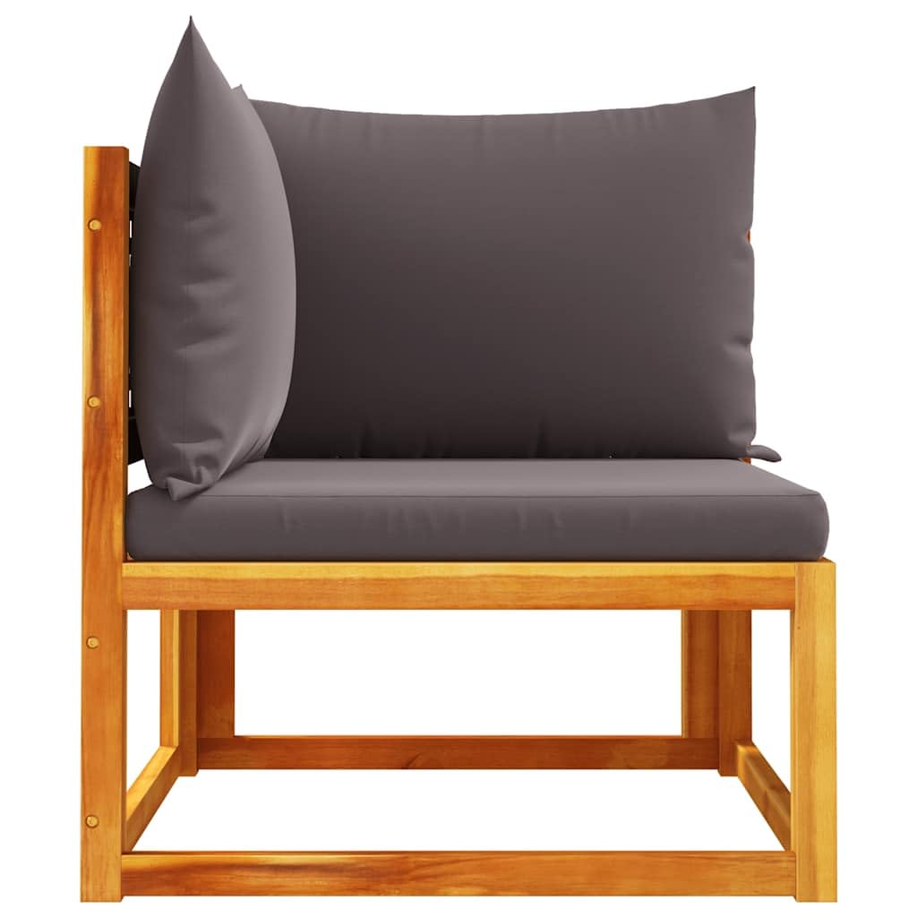 Narożnik ogrodowy z poduszką, drewno akacjowe i rattanowe, odporna na warunki atmosferyczne, 65 x 65 x 65 cm, szara, polirattanowa sofa z tapicerką, balkon, taras, przytulna, trwała