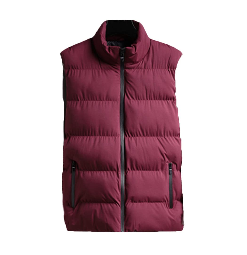 Chaqueta para hombre chaleco sin mangas acolchado con cuello alto grueso rojo L 6