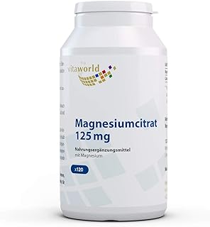 3er Pack Vita World Magnesiumcitrat 125mg 3 x 120 Kapseln Vegan Magnesium Citrat Apotheker-Herstellung