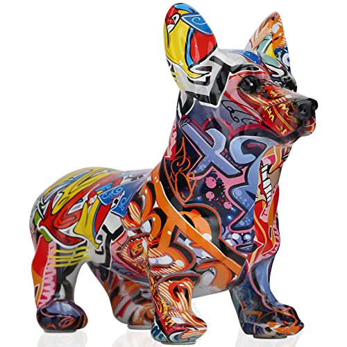 PlivBloom Creative Color Spotted Corgi - Estatua de perro de resina de color salpicado de animales, estatua de perro, decoración de sala de estar, oficina, decoración de arte de cabina, recuerdos