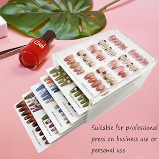 Press On Nail Organizer 6 Layer Acrylic Press On Nail Storage Box Large Nails Art Display Board for Fake Nails Storage Case Nail Display Salon Supplies with Tape