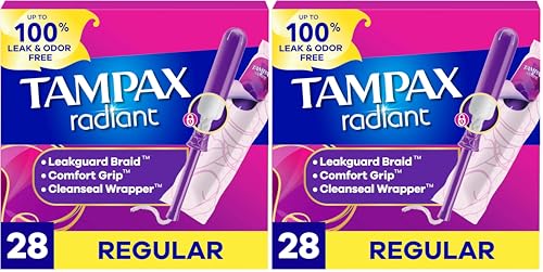 Image of Tampax Radiant Tampons Regular Absorbency, Unscented, 28 Count (Pack of 2)