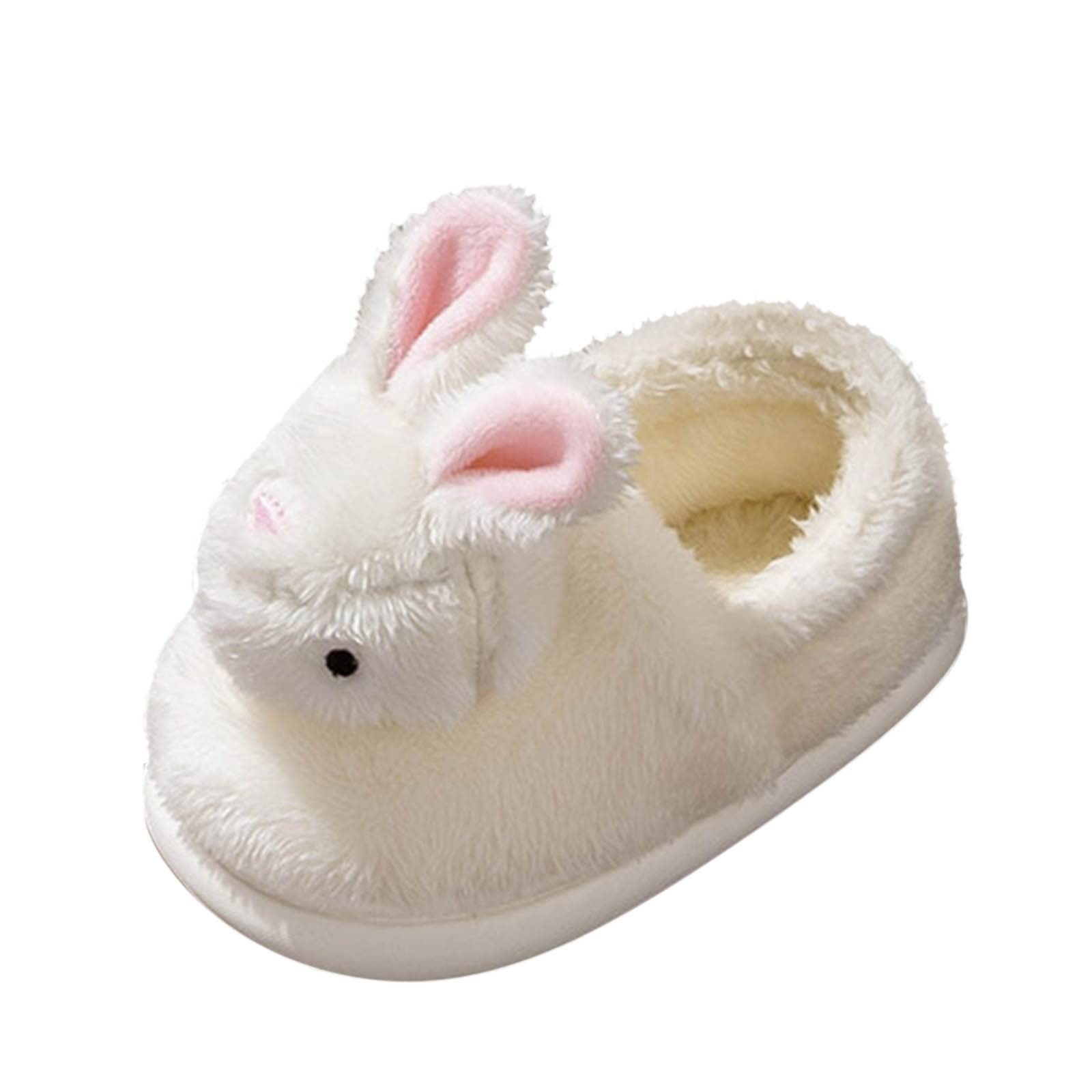 Pantoufles Mignonnes Et D'hiver Pour Fille à Fond Plat, Doux, Chaud Et Confortable, Couleur Unie, En Forme De Lapin De Dessin Animé Chaussures En Cuir Pour Bébés, Blanc., 23.5 EU