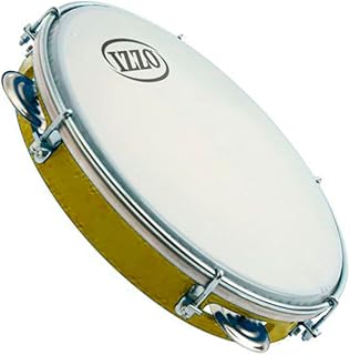 Pandeiro izzo 10 pol abs com pele leitosa corpo amarelo 6 afinadores