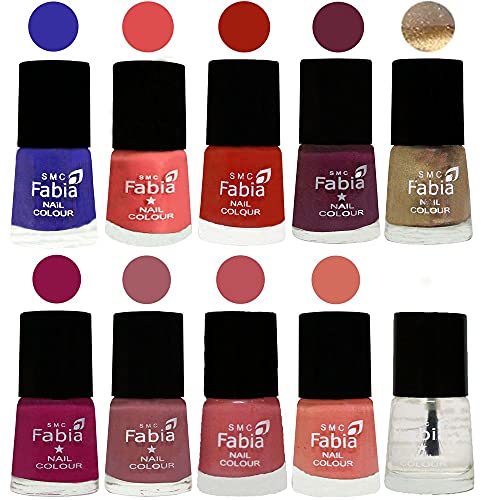 Image of SMC Fabia ALL IN ONE (PACK OF 10), Long Lasting Glossy Nail Polish, 6 ml Each, All Vibrant Colours,01801
