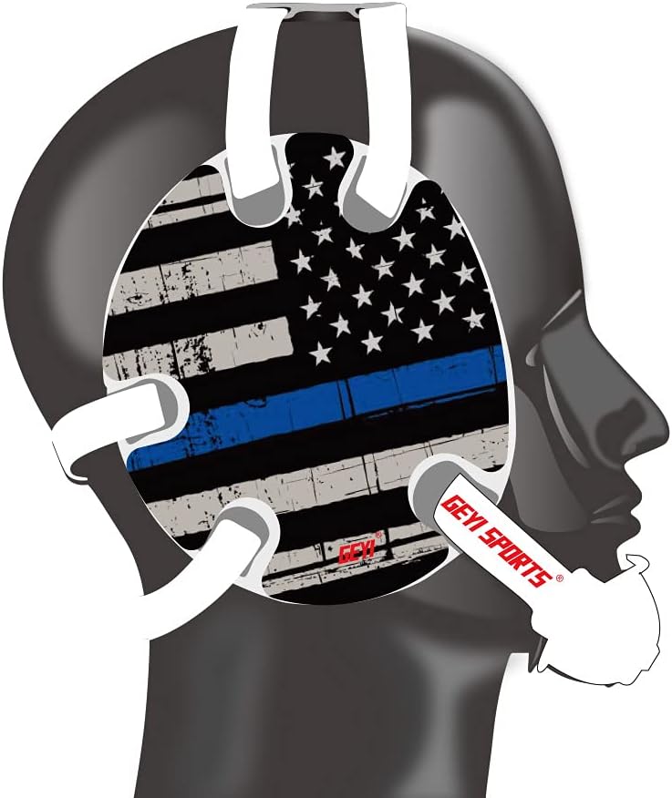 Wrestling Headgear with Thin Blue Line American Flag Wrap (White-Adult)