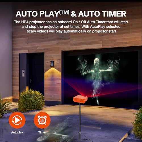 AAXA HP4 Halloween Projector (2024 Upgrade) - 1080p Portable Projector with 8 Hologram Movies and Bluetooth