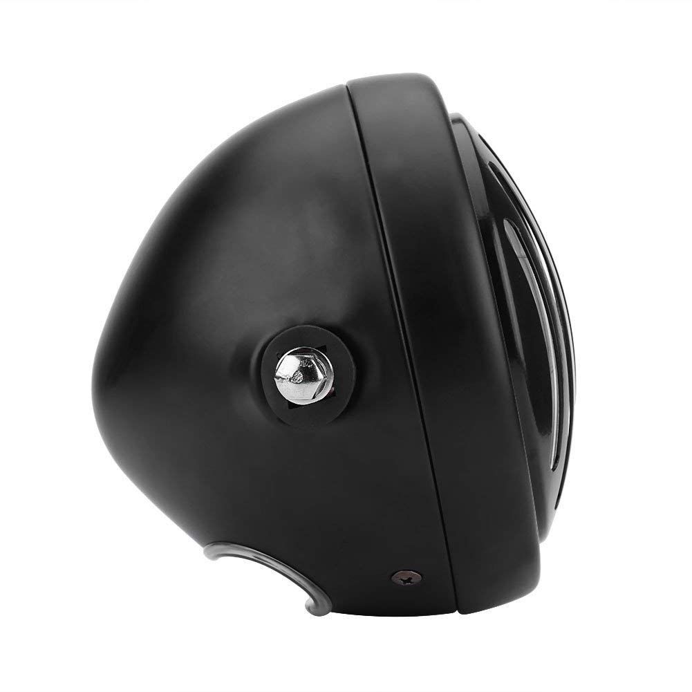 Faro anteriore vintage per moto stile griglia universale per Harley Cafe Racer Bobber Chopper (vetro bianco e nero)