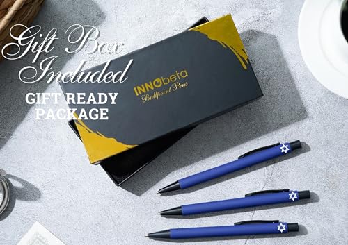 InnoBeta Hanukkah Jewish Gifts for Women Men Teens Jewish Star Ballpoint Pen Set of 4 Chanukkah Themed Gifts for Friends Coworkers