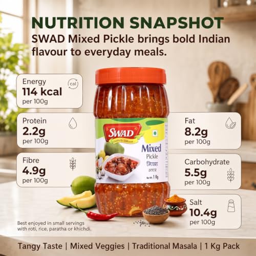 Image of SWAD Delicious and Tangy Mixed Pickle Achar /Mango, Lemon, Green Chillies, Carrot, Kerda Mixed Pickle - 1 Kg