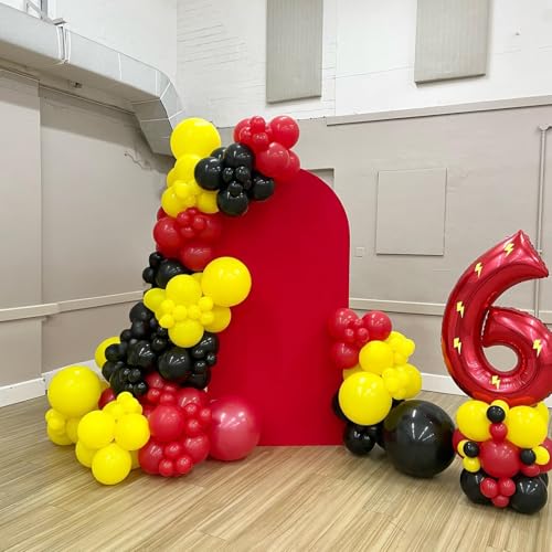 Image of Red Yellow Black Balloons, 12 inch Lightning Cartoon Ball Anime Balloon Birthday Decorations, Lightning Printed Balloons Red and Black Confetti Balloon for Boys Theme Race Car Party Decor