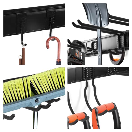 Qualstorage Tool Storage Rack 15 Pcs Adjustable Heavy Duty Garden Organizer Wall Mount Garage Hanger(11 Hooks, 4 Rails) #TOP5