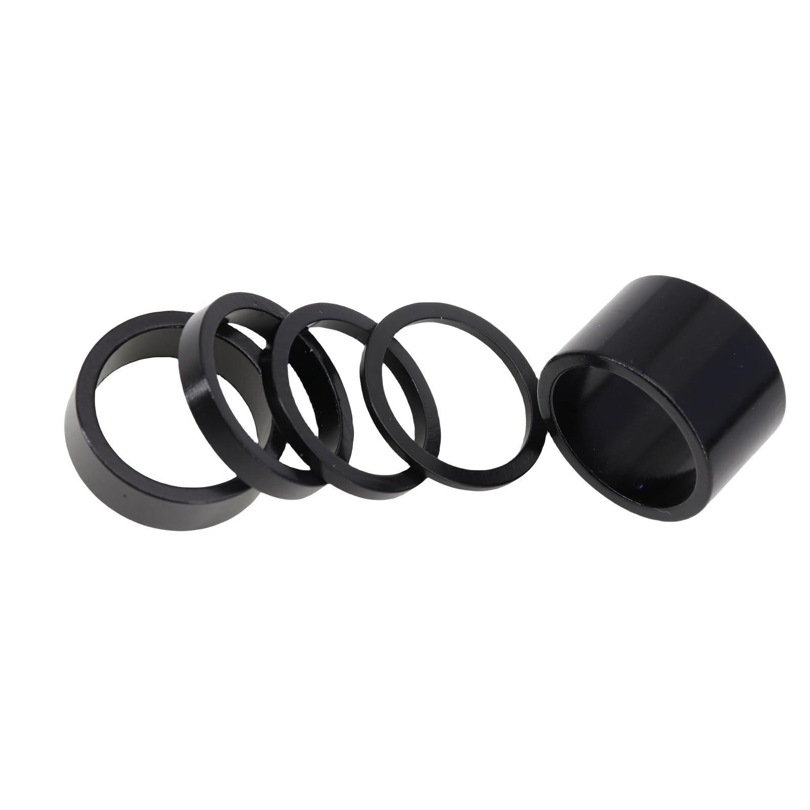 DJC Components 5 Pieces Bike Headset Alu Spacer Bicycle 25.4mm 1 Inch 1 20 10 5 3 2 mm, 5 Size, Bike Stem Adjusting Dust Cover Washer (Black)