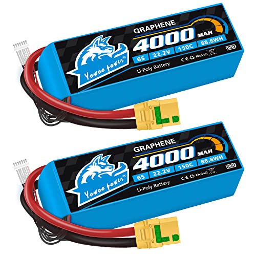 Yowoo 2pcs 6S Lipo Akku 22 2V 4000mAh 150C Graphen Batterie mit XT90S Anti-Funken Stecker für RC Quadcopter Flugzeug Hubschrauber RC Auto LKW Tank Drone Racing Hobby
