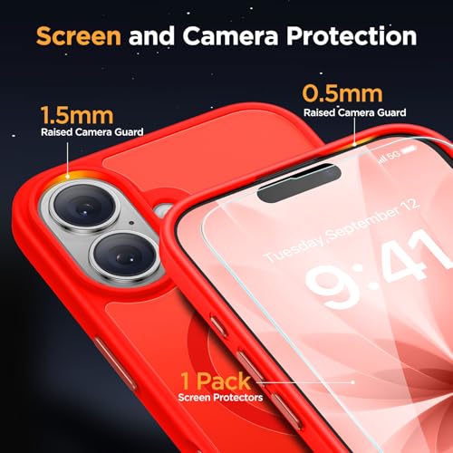 Image of Miracase Magnetic for iPhone 17 Case (Compatible with MagSafe) with Screen Protector Military-Grade Protection, Anti-Fingerprint Translucent Matte Phone Cover for iPhone 17 6.3 inch, Red