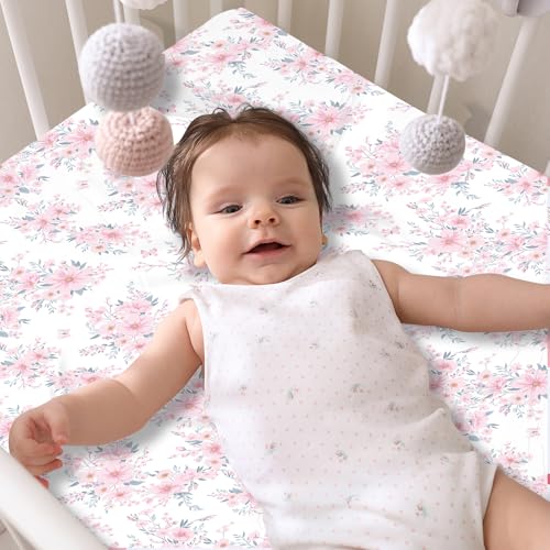 Image of Floral Pattern Crib Sheets Neutral, Breathable Soft Microfiber Crib Sheets, 28 X 52 in Baby Sheets for Crib, 4 Pack Fitted Sheet for Toddler Bed Mattress