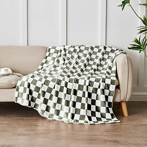 Edenleaf Checkered Blanket Flannel Throw Blankets Soft Cozy Checkered Grid Print Chessboard Gingham Pattern Blankets For Bed Sofa Couch For All Seasons（Dark Olive, 60"×80"） #TOP2