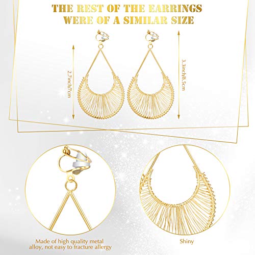 Hicarer 16 Pairs Clip on Drop Dangle Earrings Set Bohemian Tassel Pendant Clip Earrings Gold Plated Ear Clips Non-piercing Pendant for Women3