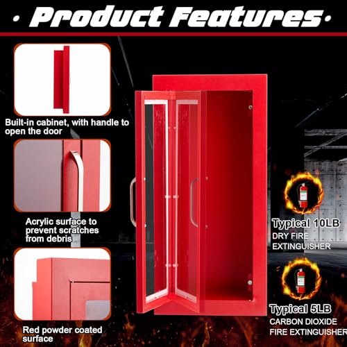 Image of Zonon 1 Pcs Semi Recessed Fire Extinguisher Cabinet Box Steel Recessed Wall Cabinet, Magnetic Door with Handle, Acrylic Window, 2.5 Inch Trim, for 2.5 /5 /10 lb Dry Chemical Fire Extinguisher (Red)