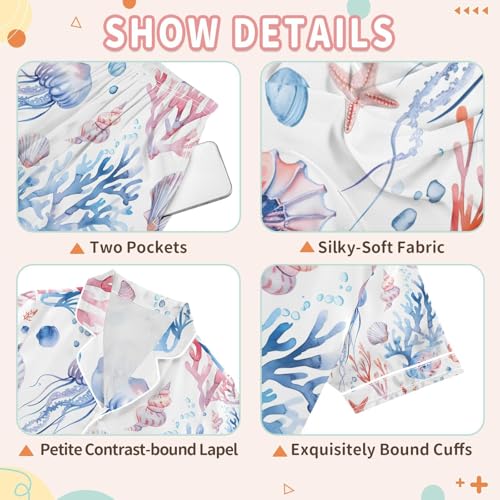 senya Jellyfish Seahorse Satin Summer Pajama Sets Silk Short Sleeve Button Down Sleepwear3