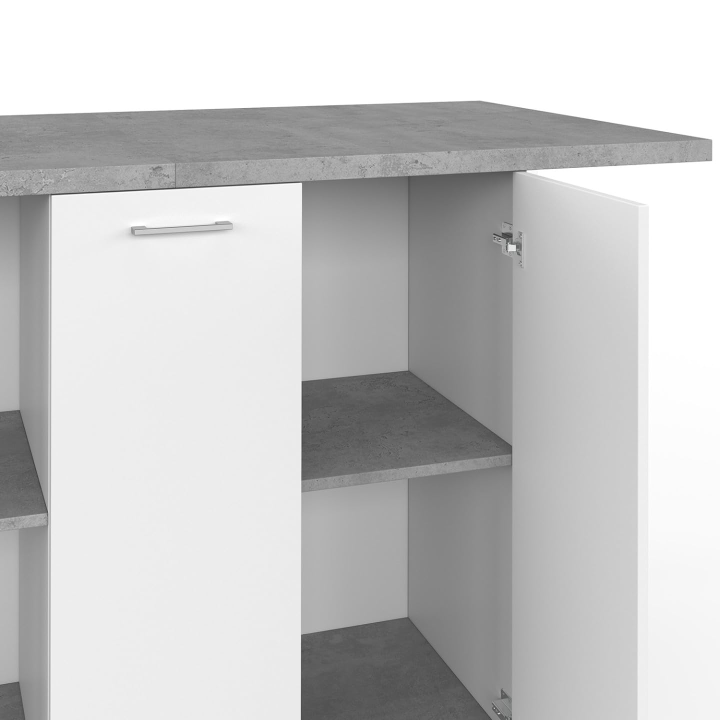 IDMarket - Ilot Central BAO 140 cm 4 Personnes Bois Blanc avec Plan de Travail Effet béton