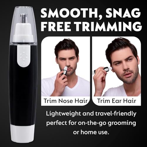 Image of VIFERA 3-in-1 Nose, Ear & Eyebrow Hair Trimmer for Men & Women - Waterproof, Painless Facial Hair Remover with Dual-Edge Blades - Compact, Battery-Operated Grooming Tool (Black) (POWER CELL (AA) BATTERY INCLUDED)