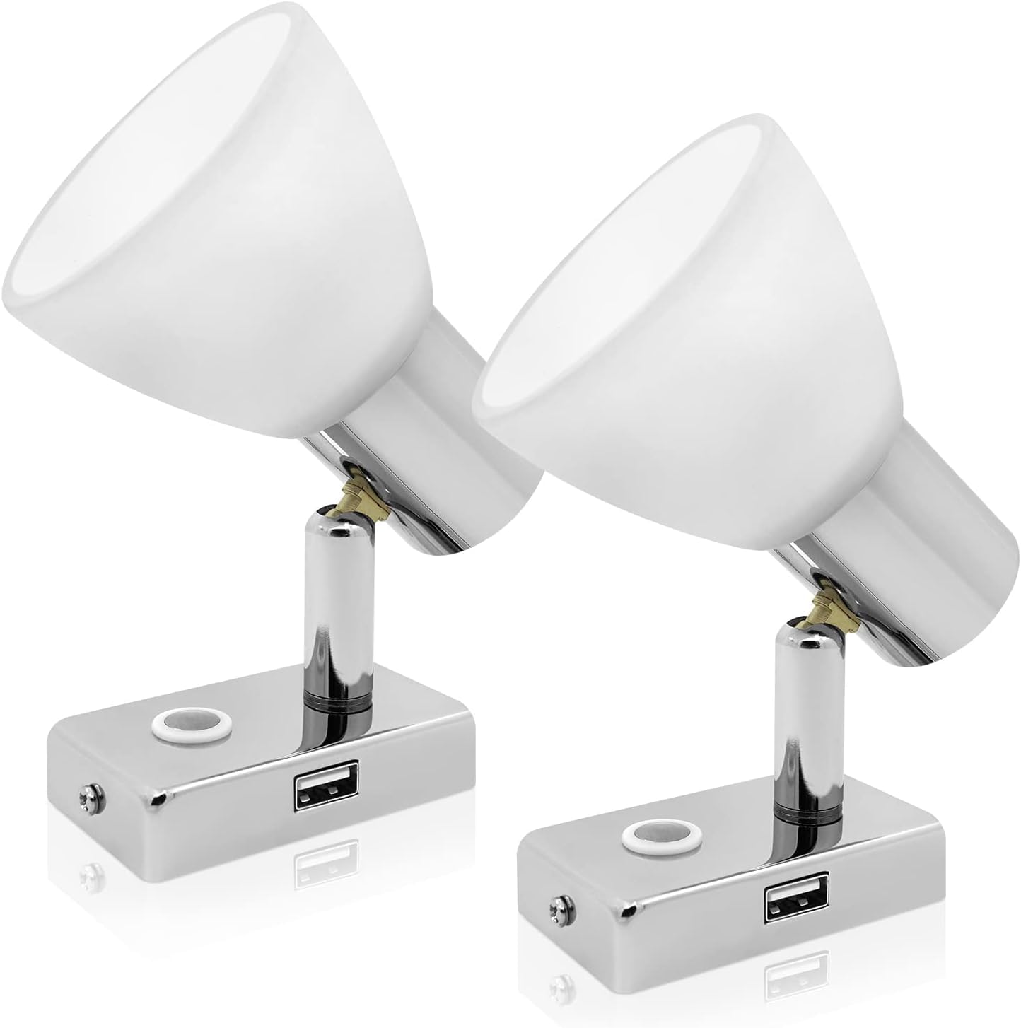 Paquete de 2 luces de lectura para RV con puerto USB, interruptor táctil regulable, luces interiores de RV pantalla de vidrio esmerilado para barco, yate, caravana (cromo)