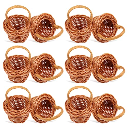 TOYANDONA Mini Woven Flower Basket Set including Handles Small Decorative Miniature Baskets for Home Decor Party Favors Doll House and Craft Storage 6X4X4 Inches
