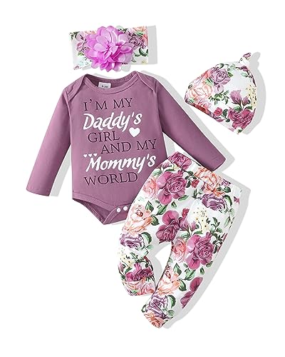 Image of Renotemy Newborn Baby Girl Clothes Outfits Infant Romper Ruffle Floral Pants Cute Toddler Baby Girl Clothes Set