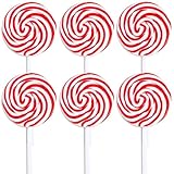 Jumbo Red & White Swirl Lollipops - 6 Pc.