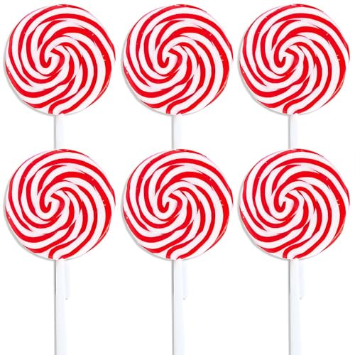 Jumbo Red & White Swirl Lollipops - 6 Pc.