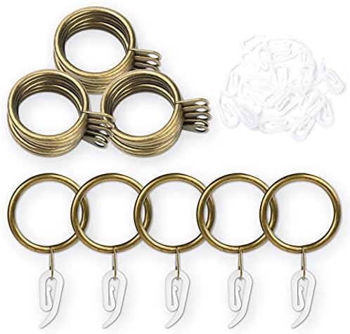 XRF 20 Pack Curtain Rings and Hooks 30mm Curtain Pole Rings Metal Curtain Rings Curtain Hooks Plastic White with 22 Clips for Hanging Window and Shower Curtains(Brass)