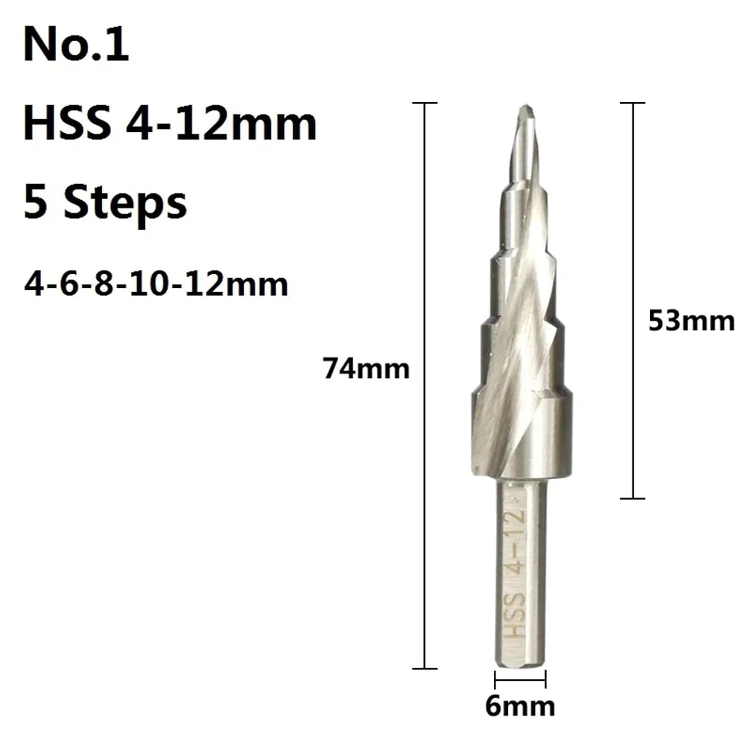 Step Drill Bit 4-12/20/32mm 6-60mm Metal Drills HSS Steel Step Cone Drill Round Shank Wood Metal Drilling Tool Hole 1Pcs(4-12)