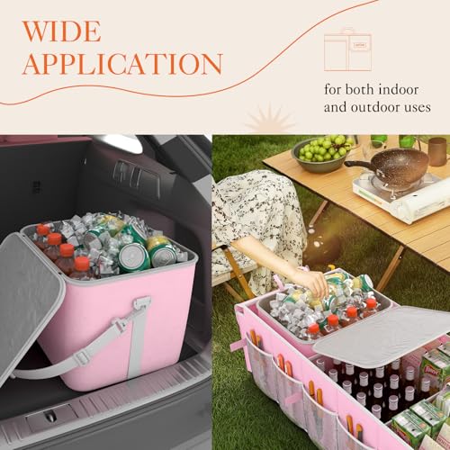 Image of HOTOR Trunk Organizer, Sturdy Foldable with Cooler for Car & SUV, 3 Compartments, Pink, 30.90 inchx12.60 inchx10.63 inch