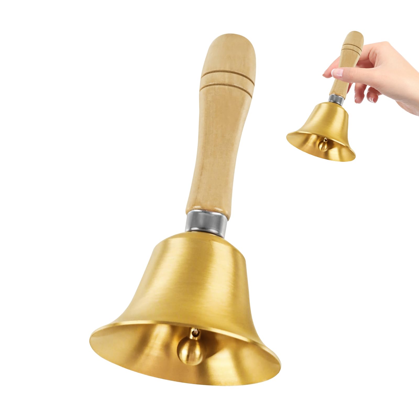 Cloche à Main Super Bruyante, Clochette à Main, Cloches en Métal avec Manche en Bois pour Personnes Âgées à la Maison, Mariage, Entraînement Animal, Bureau, Dîner, Méditation, Cours (15cm)
