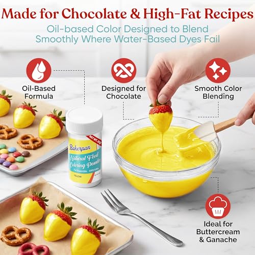 Image of Bakerpan Yellow Food Coloring Powder for Baking - 30g Oil Based, Artificial Dye-Free, Plant-Based, Kosher, Gluten-Free - For Buttercream, Chocolate, Candy & Cakes