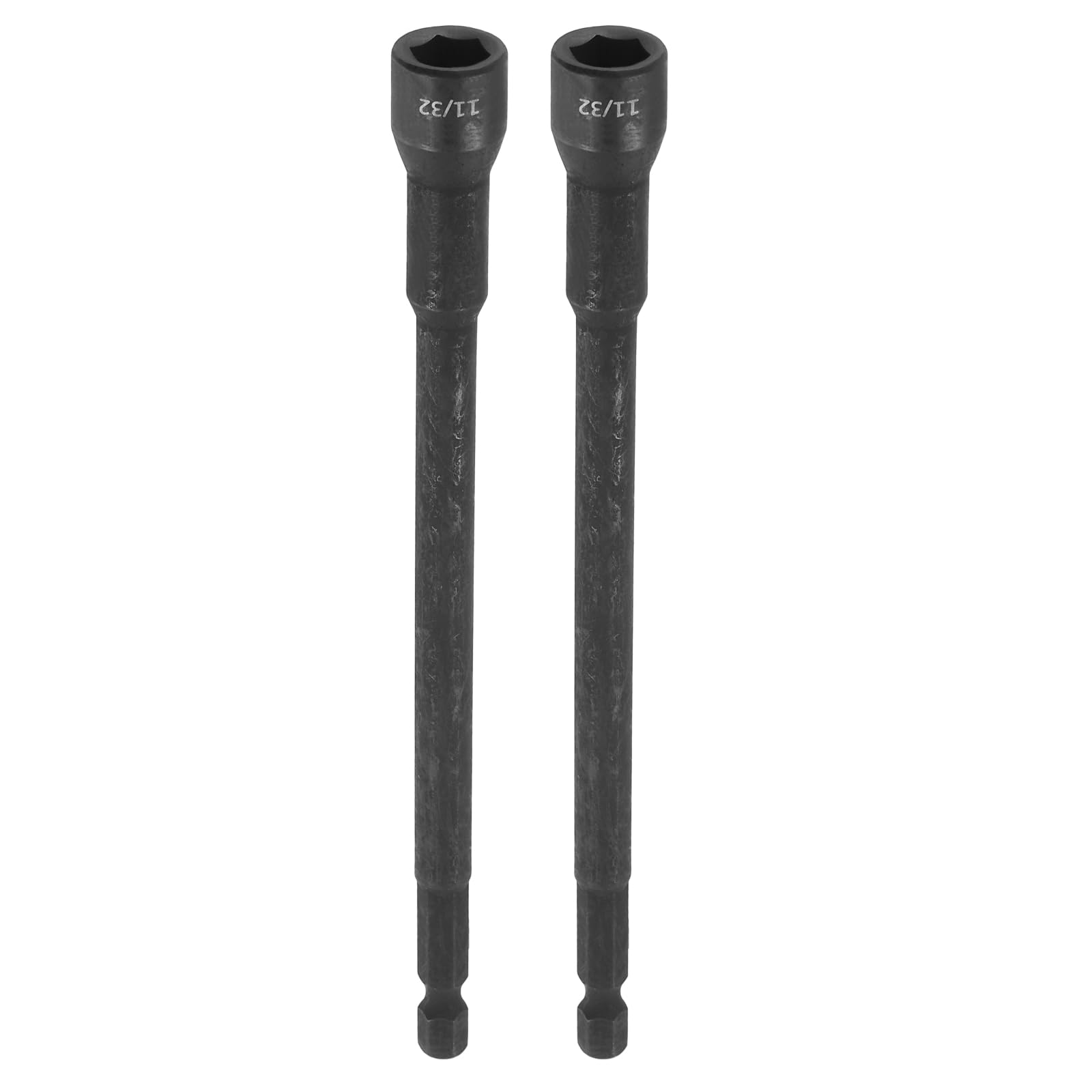 sourcing map 2pcs Nut Driver Drill Bit 11/32 Inch Socket 1/4" Hex Shank 6" (150mm) Extra Length Magnetic 6-Point Sockets Quick Change Chrome Vanadium Steel Bolt Setters for Power Drill Drivers