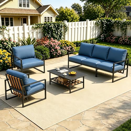 YODOLLA 4-teilig Gartenmöbel Set, wetterfest für Garten, Dunkelblau