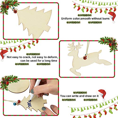 GOLRISEN 50 PCS Holzanhänger Weihnachten Weihnachtsbaumschmuck Holz Christbaumschmuck Bemalen Natur Weihnachtsdeko Basteln Christbaumschmuck aus Holz Selber Machen Baumschmuck Holz Anhänger