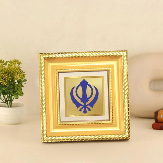 Image of DIVINITI Khanda Sahib 24K Gold Plated Foil Tabletop Photo Frame for Home Decor, Puja Room, Luxury Gifting | DG Frame 015 S1A (10x10 CM)