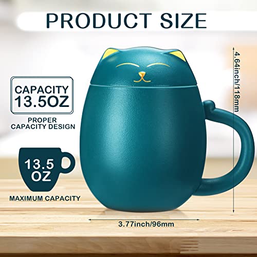 2 Pcs Ceramic Tea Mug With Infuser And Lid Cute Cat Tea Coffee Cup With Filter Handmade Porcelain Steeping Teacup For Loose Leaf Tea For Travel Home Office Cat Lovers Gift, Black, Green #TOP1