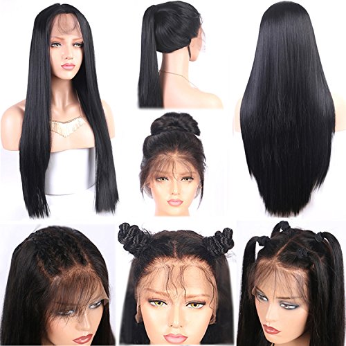 Vvan Glueless Lace Front Wig Long Straight Natural Black Heat Resistant Natural Hairline Hair Synthetic Lace Wigs for Women with Baby Hair 22"