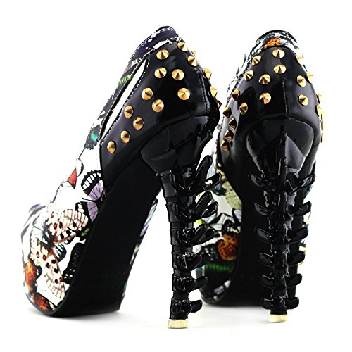 SHOW STORY Rock Butterfly Stud Cut-Out Peep-Toe Platform Bone Heel Pumps,LF806262