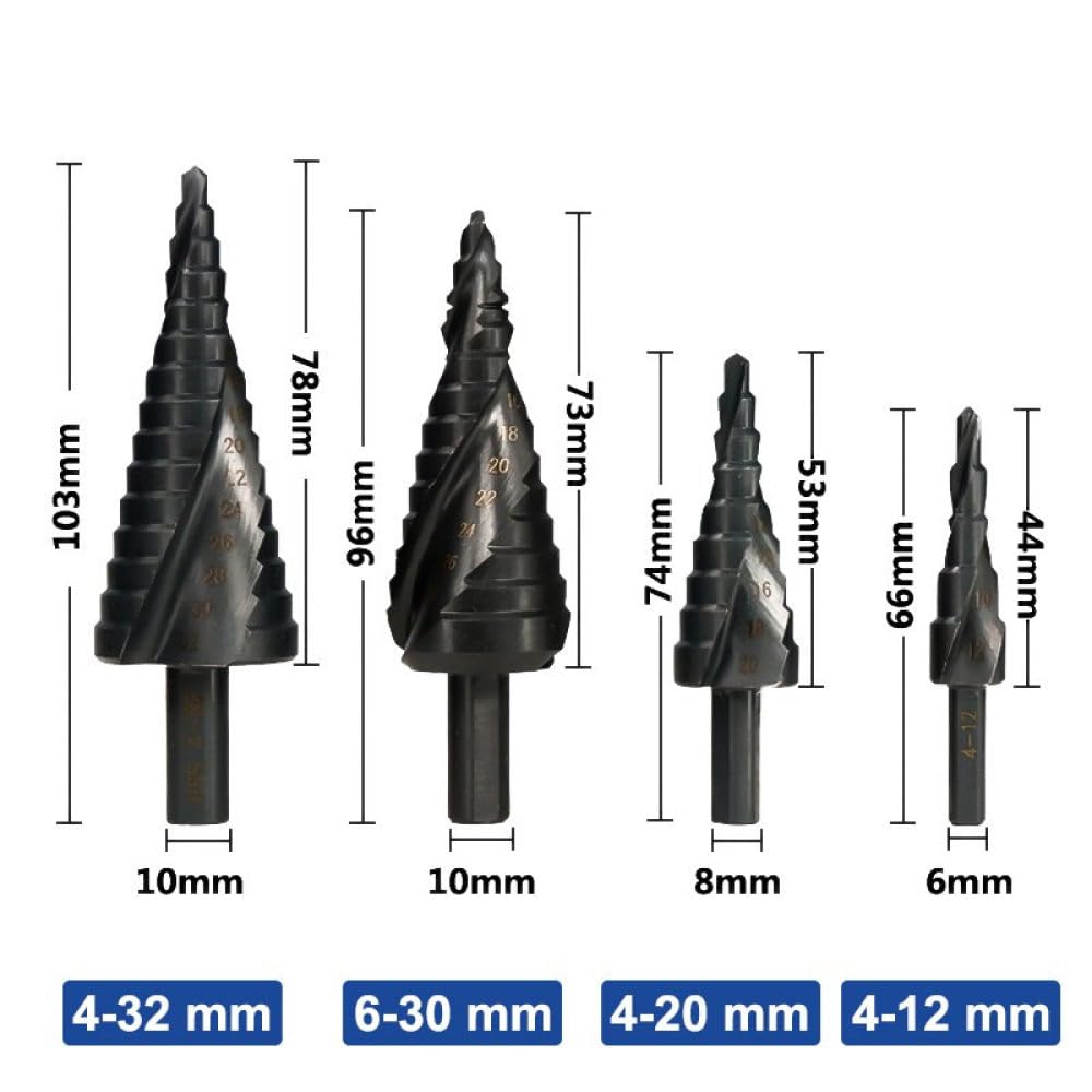 Punta per trapano a gradino Trapano per metallo 4-12/20/32mm 6-30mm Punta per trapano a cono in cobalto per legno/metallo Utensile per foratura di fori in legno/metallo, set da 3 pezzi senza borsa