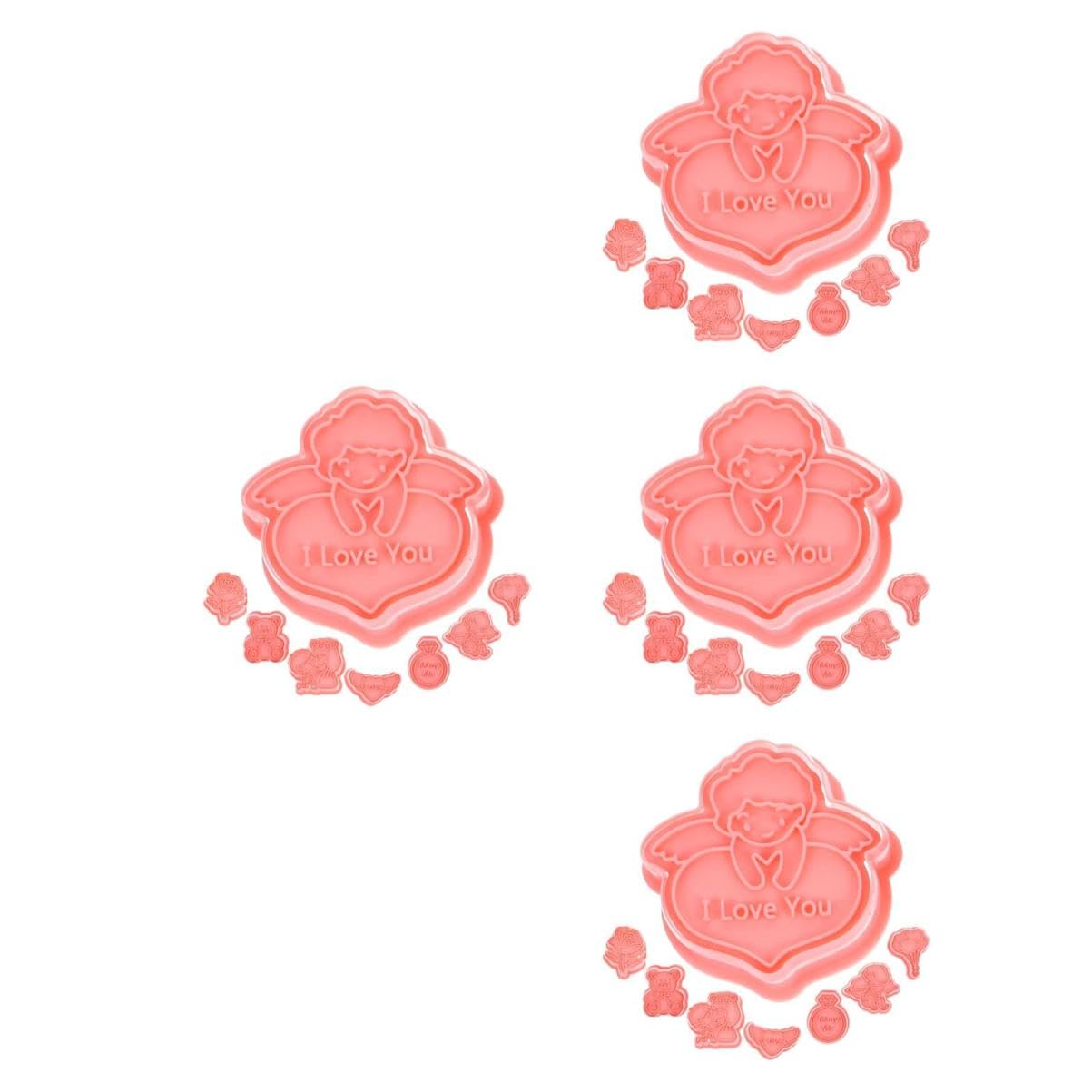 ABOOFAN 4 Sätze Keksform Keksausstecher Stempel Kuchenform Keks Backen 3d-ausstecher Plätzchen-stempel Essbar Schokoladenform Pralinenförmchen Gummiform Festform Pp Rosa 8 Stück * 4