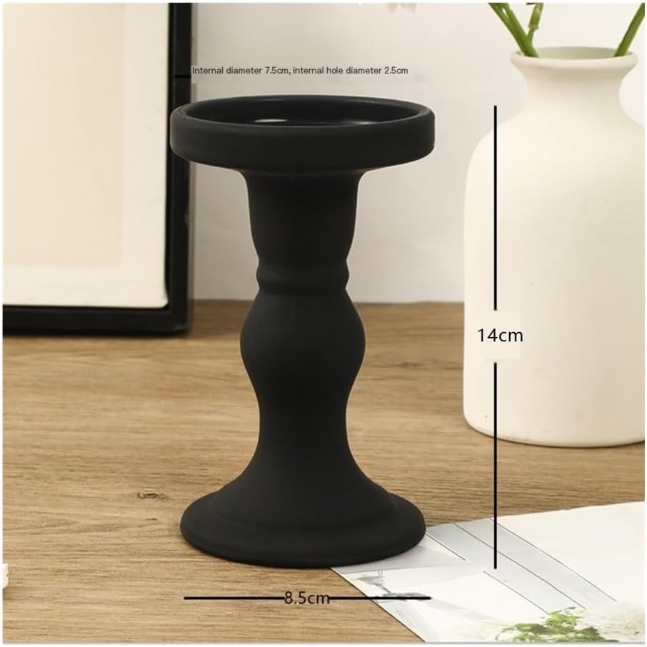 Candle Holder Vintage Black Glass Candle Holder - Elegant Home Decor for Wedding & Dinner(Large)