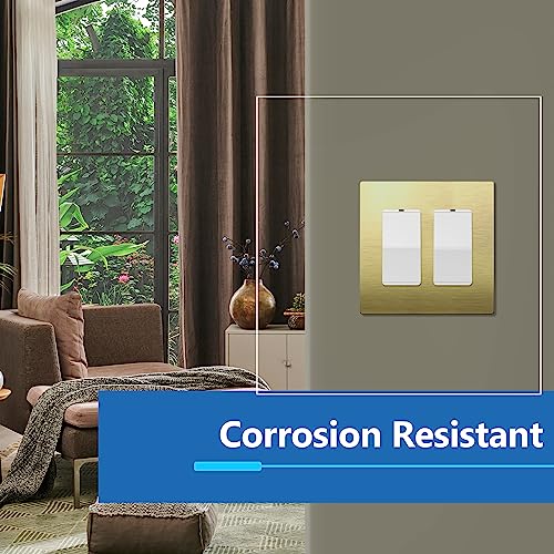 Image of LIDER Double Decorator Metal Wall Plate, Temperature and Impact Resistant, Screwless Cover, Modern Upgrade, Mid-Size 2-Gang 4.88 inch x 4.92 inch, LSMWP-32M-BB, UL Listed, Stainless Steel, Brushed Brass